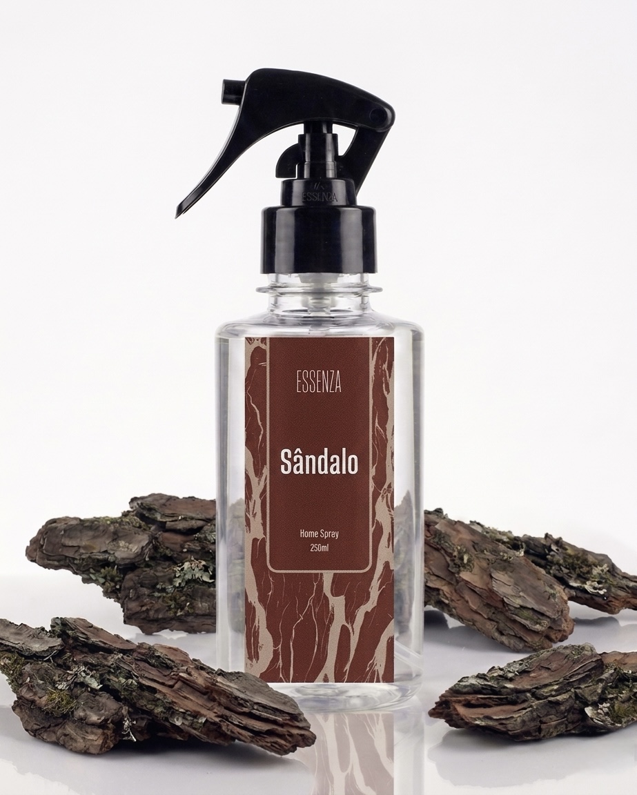 Home Spray Sândalo 250ml - Aroma Amadeirado Calmante para Meditação e Yoga